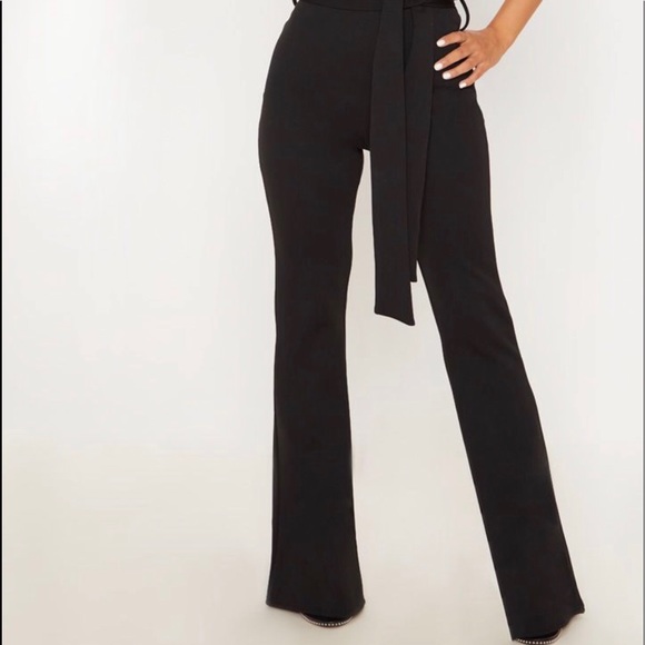 Black scuba high neck Tie waist jumpsuit - Picture 1 of 3
